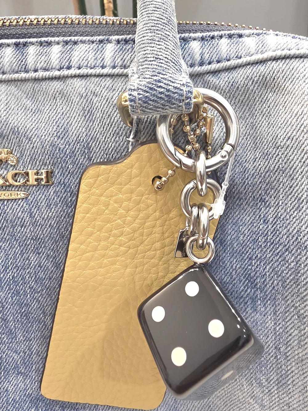 Coach Denim Satchel Bag with Yellow Tag and Pink Charm - Picture 3 of 14